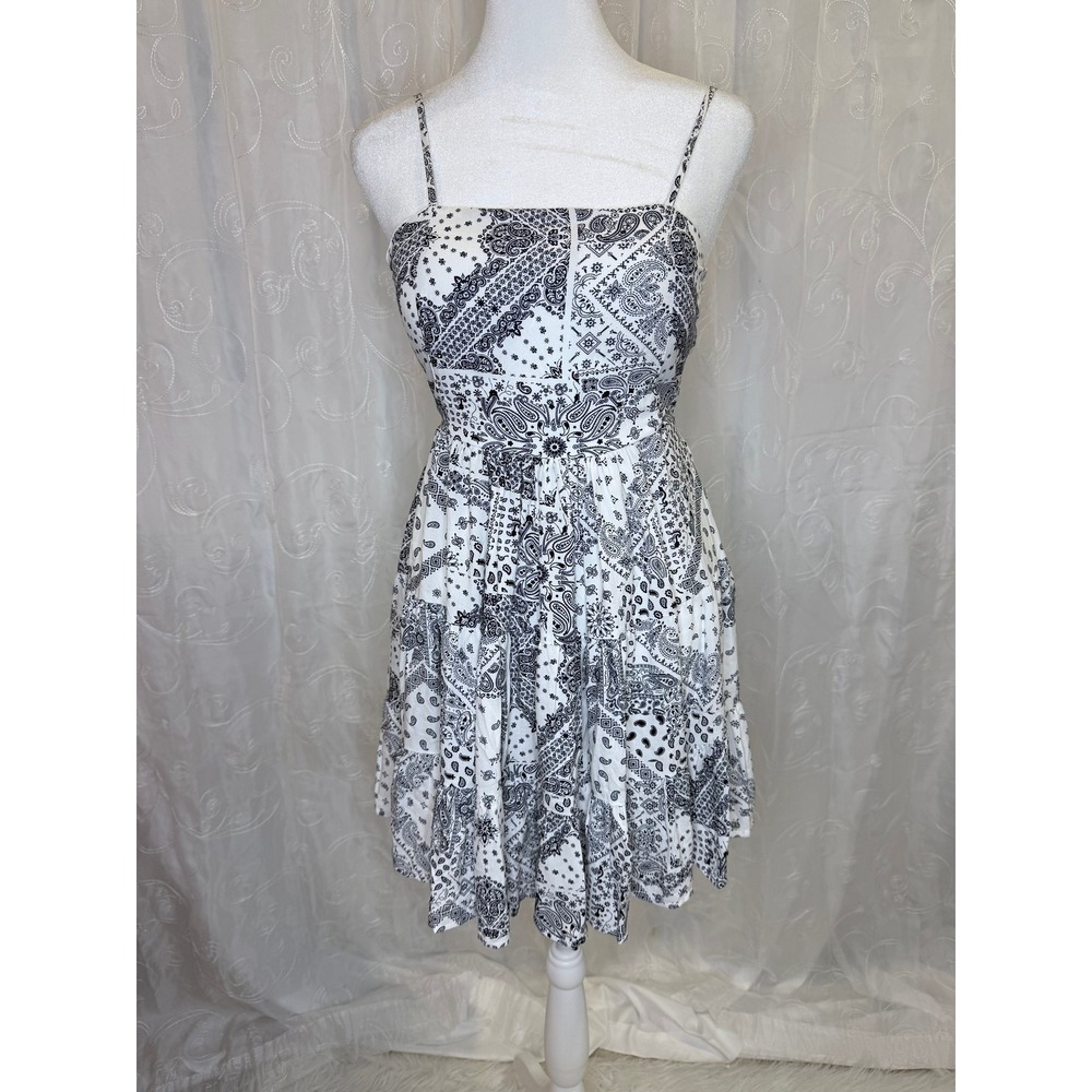 Streetwear Society Bandana Paisley Mini Dress Black White Tie Back Cutout XS NWT - Picture 1 of 9